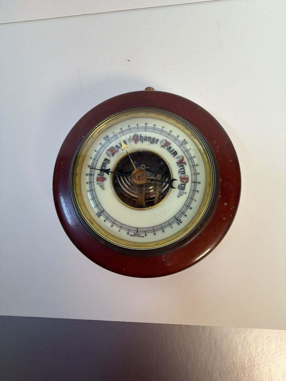 Vintage Wall-Mount Aneroid Weather Barometer with Wooden Case Made in Western Ge